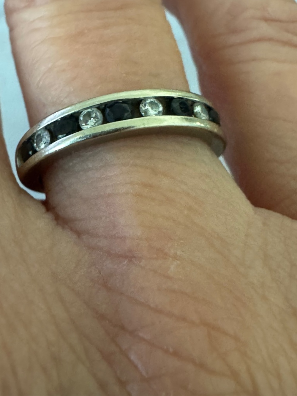 14K White Gold Diamond Sapphire Anniversary Wedding Band Stackable Ring Size 6